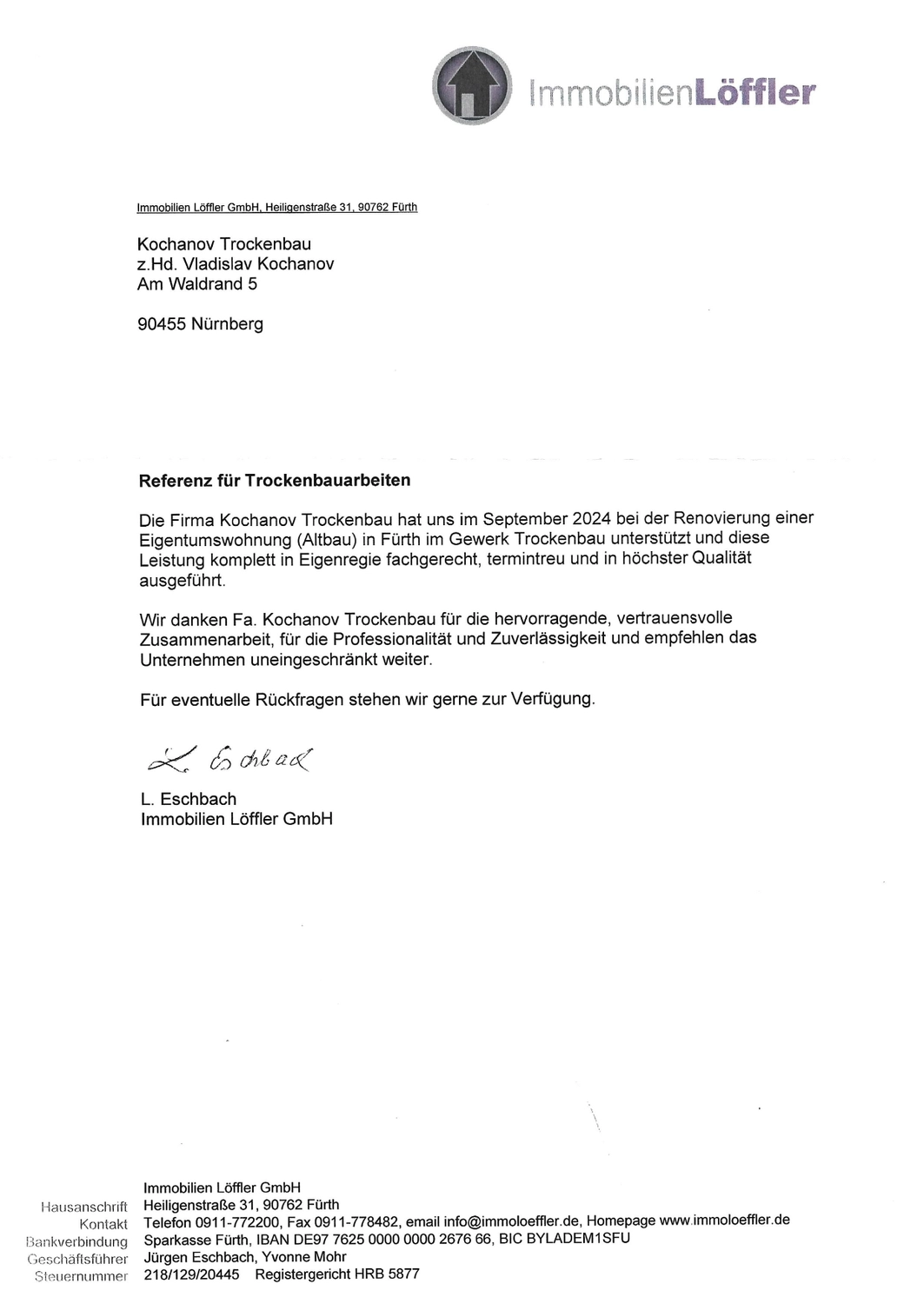 Kochanov Trockenbau - Zertifikat